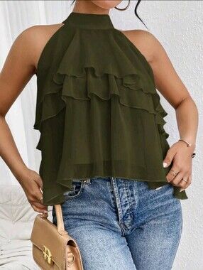 Shein Halter Ruffled Blouse